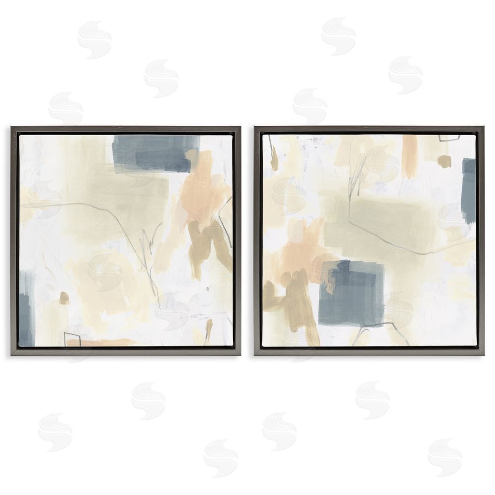 June Erica Vess Muted Plaster Line Gray Floating Frame Canvas Wall Art Print