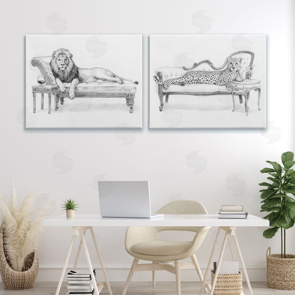 Victoria Barnes Lounging Beasts Wildlife Stretched Canvas Wall Art in Room