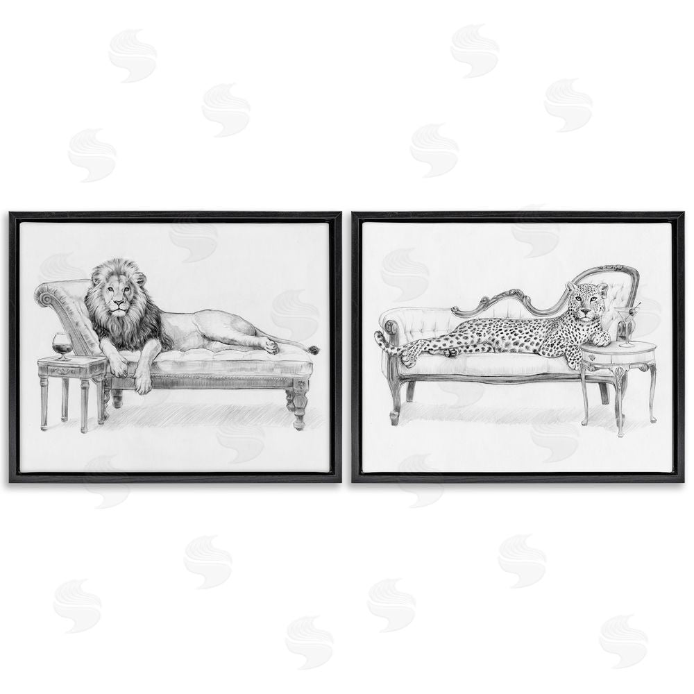 Victoria Barnes Lounging Beasts Wildlife Black Floating Frame Canvas Wall Art
