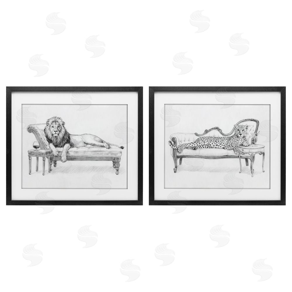 Victoria Barnes Lounging Beasts Wildlife Black Framed Print Under Glass with Mat Wall Art