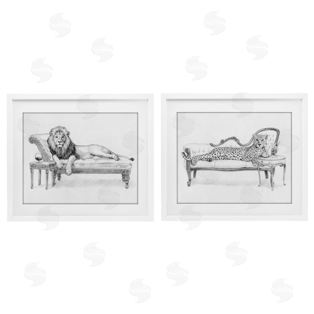Victoria Barnes Lounging Beasts Wildlife White Framed Print Under Glass with Mat Wall Art