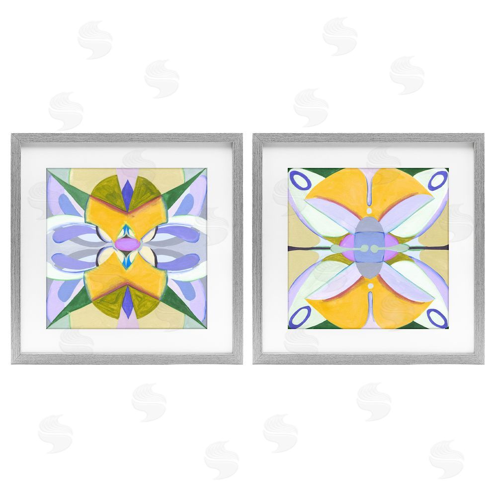 Melissa Wang Kaleidoscopic Revival Hues Gray Framed Print Under Glass with Mat Wall Art