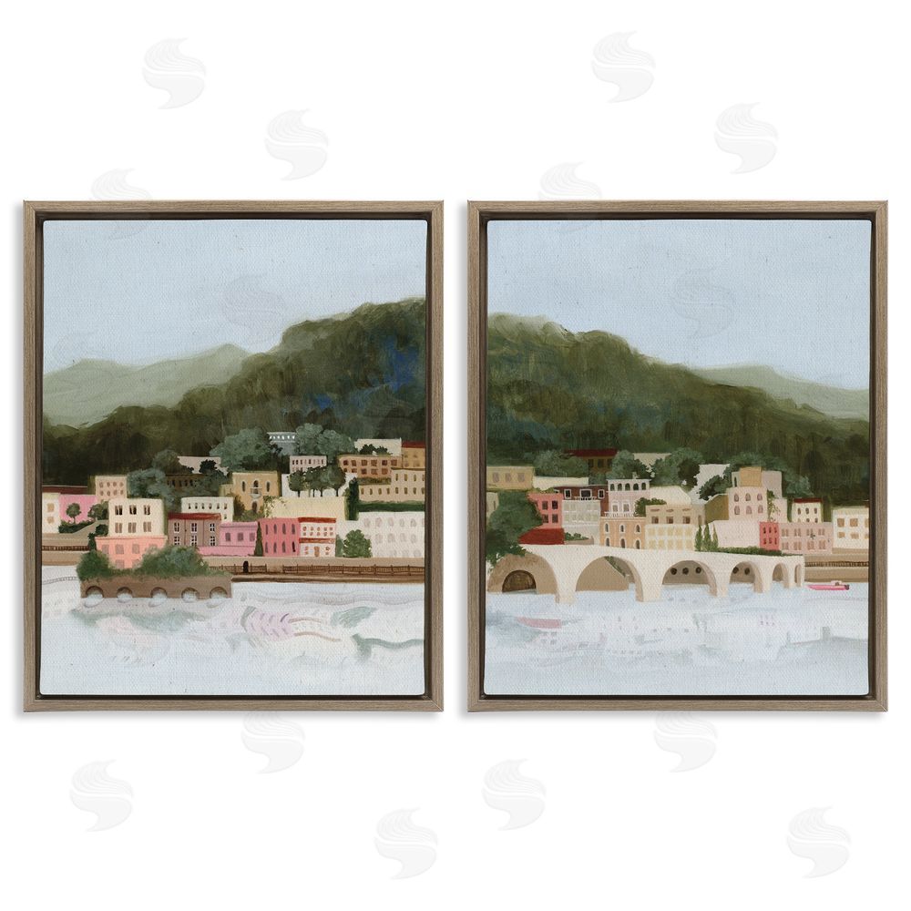 Grace Popp Mountain Town by Sea Brown Floating Frame Canvas Wall Art