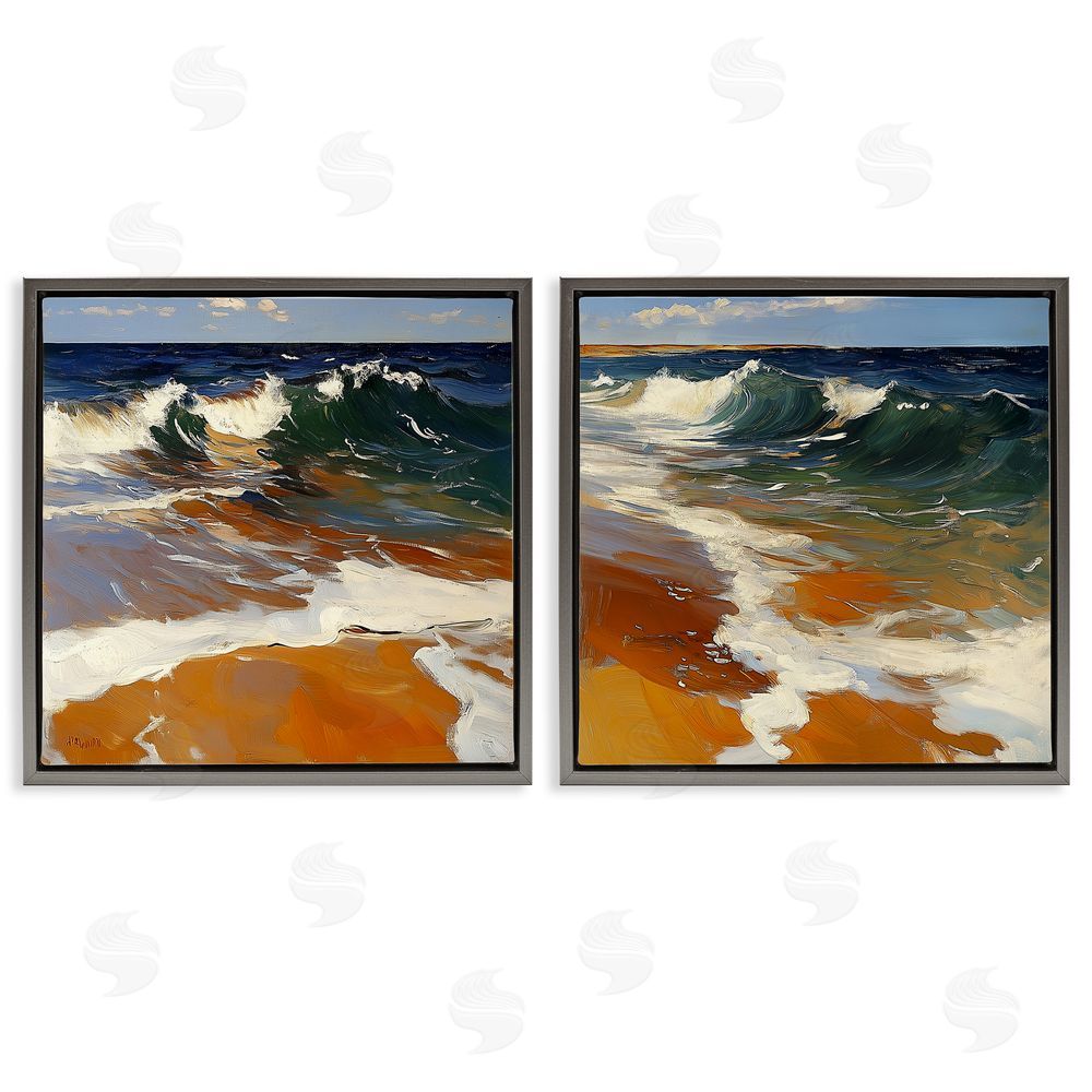 Walker Noble Glassy Coastal Break Gray Floating Frame Canvas Wall Art