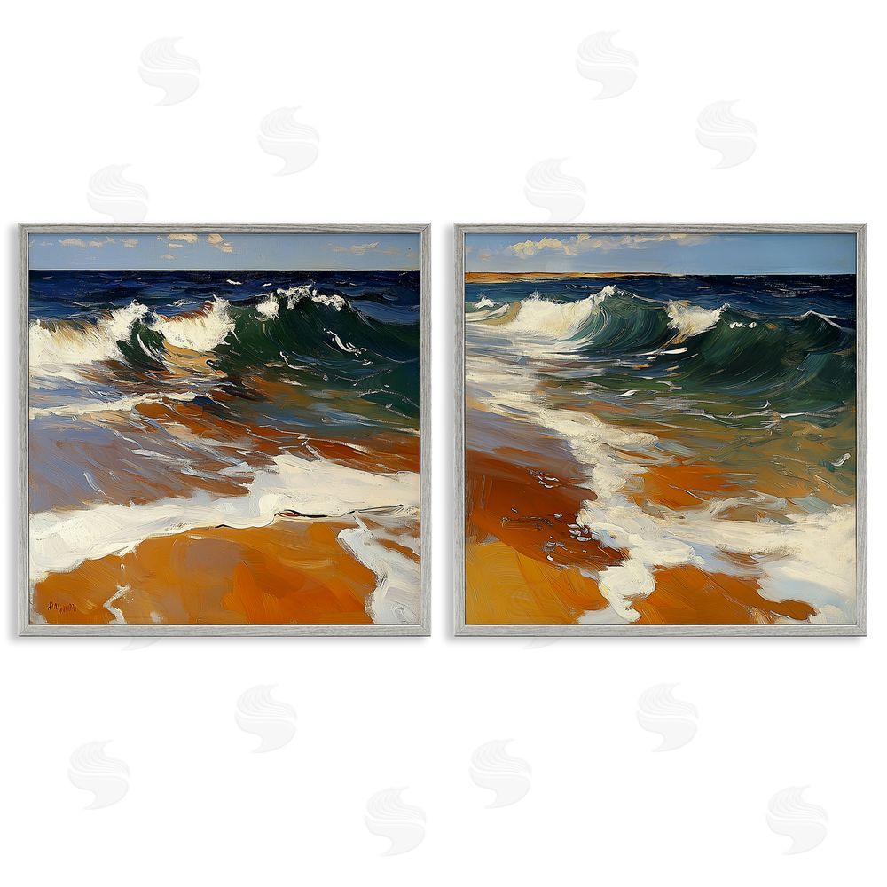 Walker Noble Glassy Coastal Break Gray Framed Giclee Wall Art Print