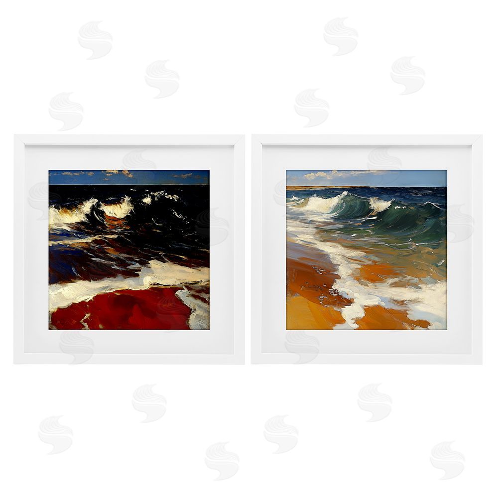 Walker Noble Glassy Coastal Break White Framed Print Under Glass with Mat Wall Art