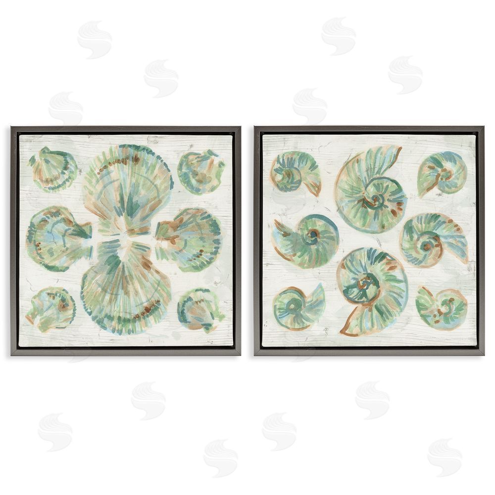 June Erica Vess Saltwashed Seashells Pattern Gray Floating Frame Canvas Wall Art Print