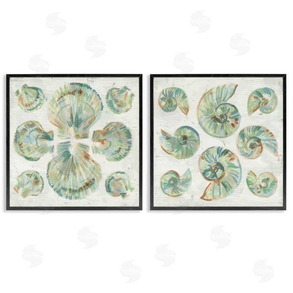 June Erica Vess Saltwashed Seashells Pattern Black Framed Giclee Wall Art Print