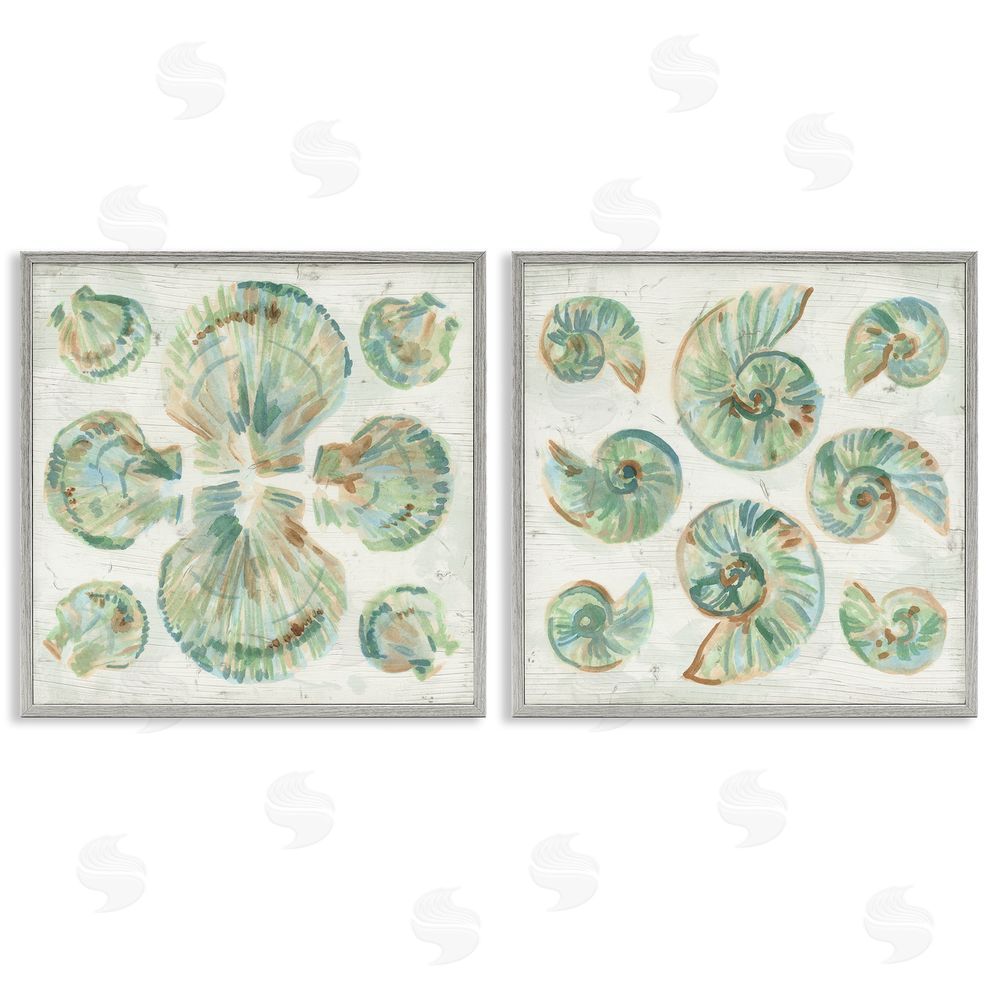 June Erica Vess Saltwashed Seashells Pattern Gray Framed Giclee Wall Art Print
