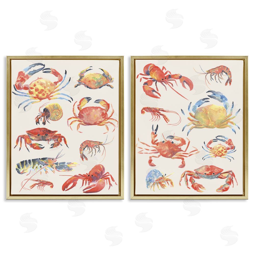 June Erica Vess Aquatic Crustacean Collection Gold Floating Frame Canvas Wall Art Print
