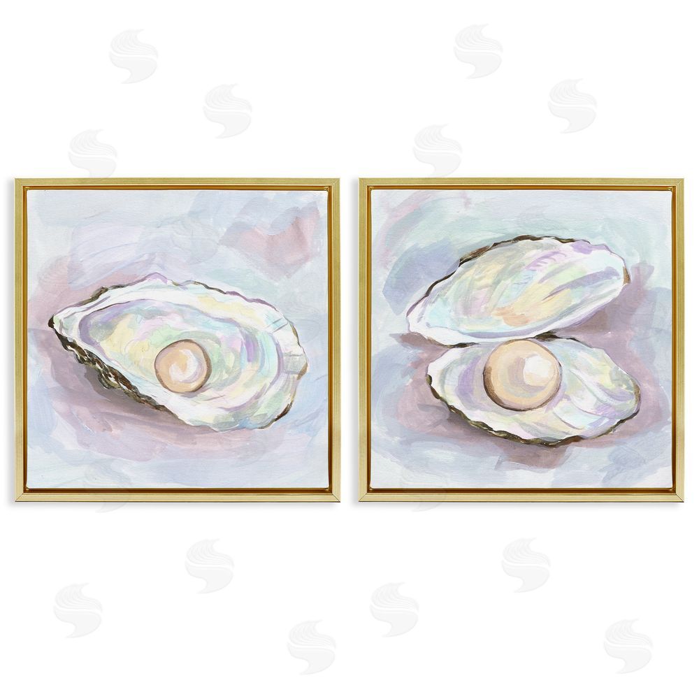 Melissa Wang Aquatic Silent Opals Gold Floating Frame Canvas Wall Art Print