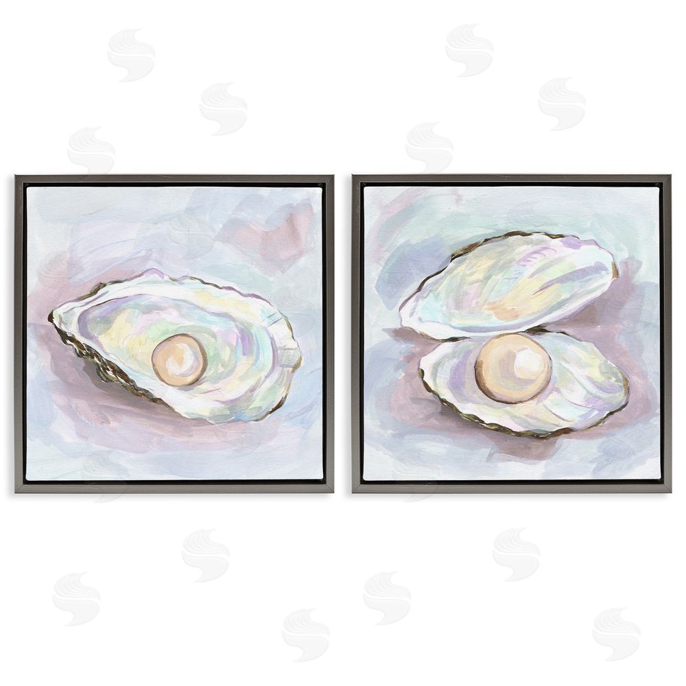 Melissa Wang Aquatic Silent Opals Gray Floating Frame Canvas Wall Art Print