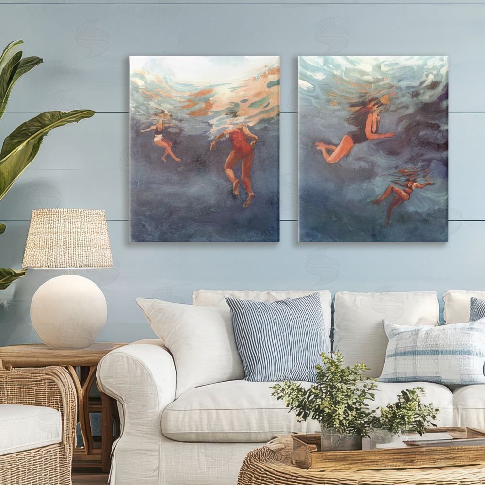 Victoria Barnes Swimming Summer's Dance Stretched Canvas Wall Art Print in Room