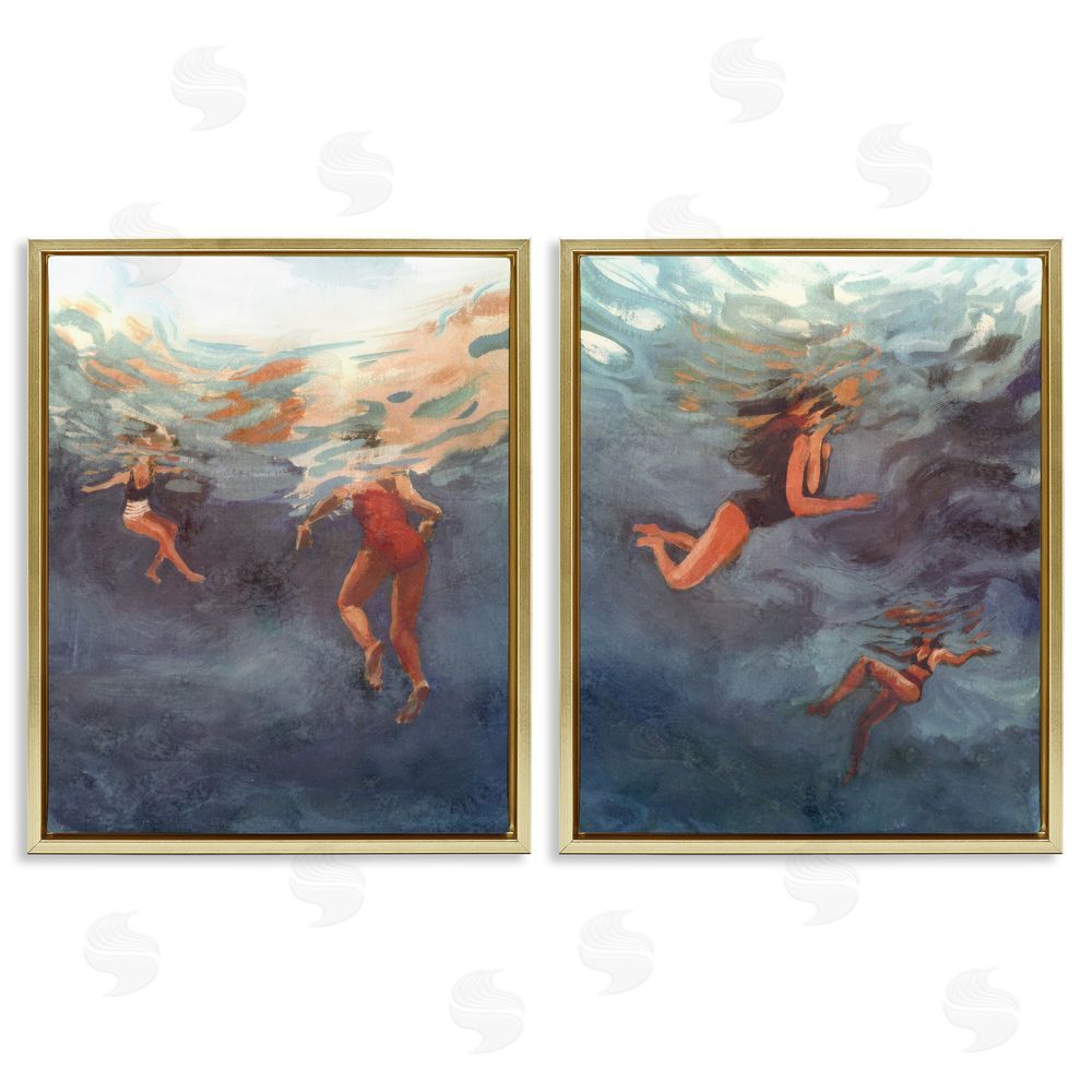 Victoria Barnes Swimming Summer's Dance Gold Floating Frame Canvas Wall Art Print