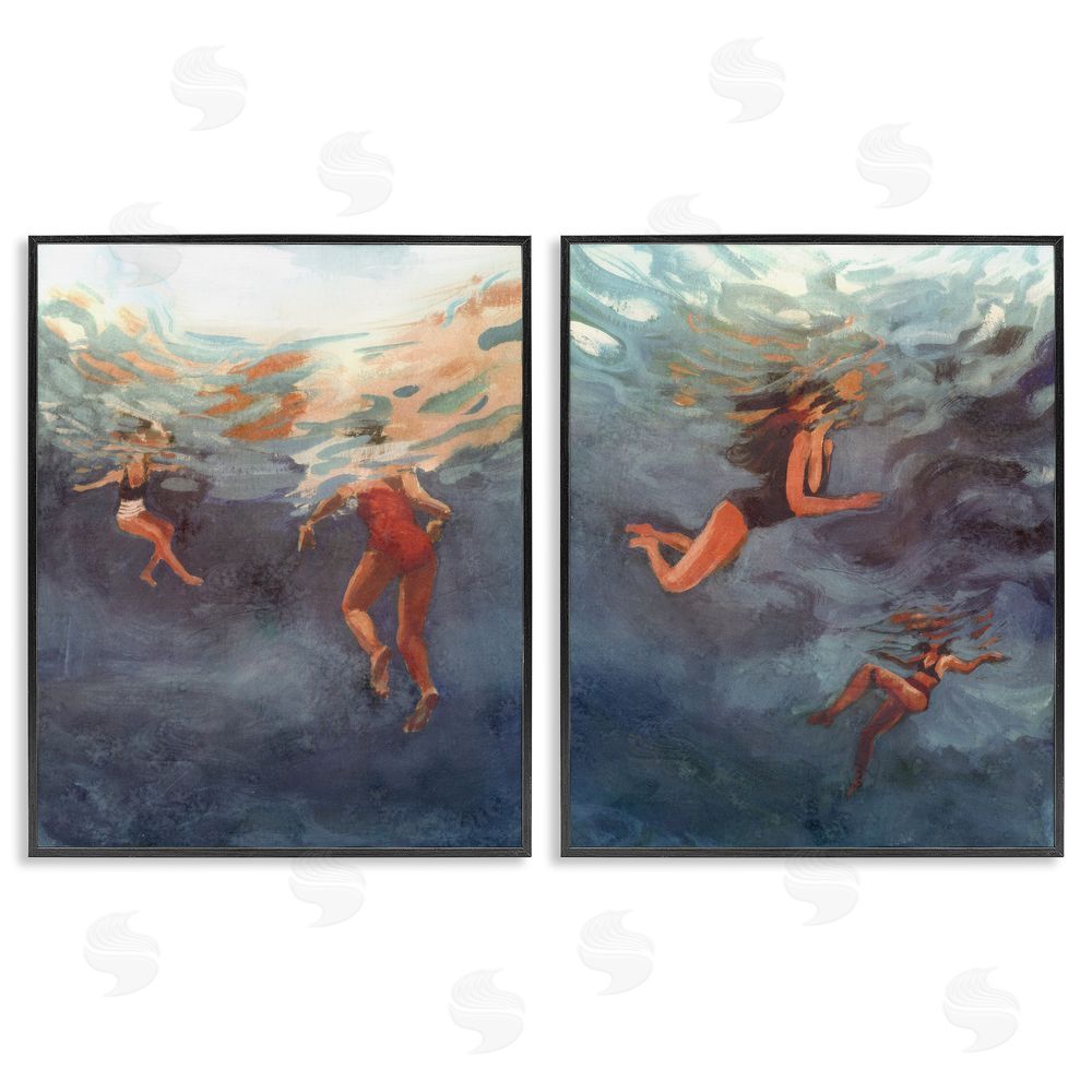 Victoria Barnes Swimming Summer's Dance Black Framed Giclee Wall Art Print