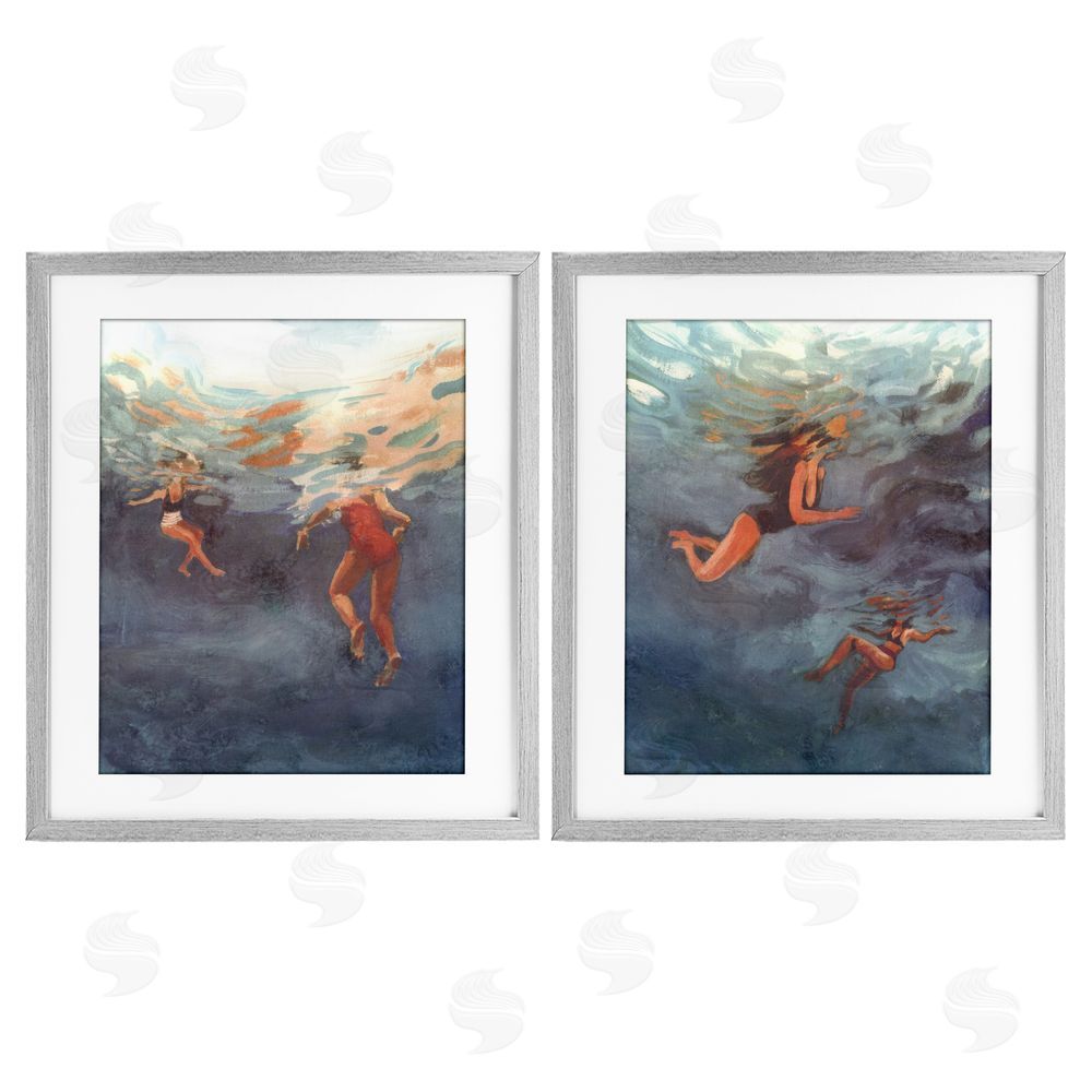 Victoria Barnes Swimming Summer's Dance Gray Framed Print Under Glass Wall Art
