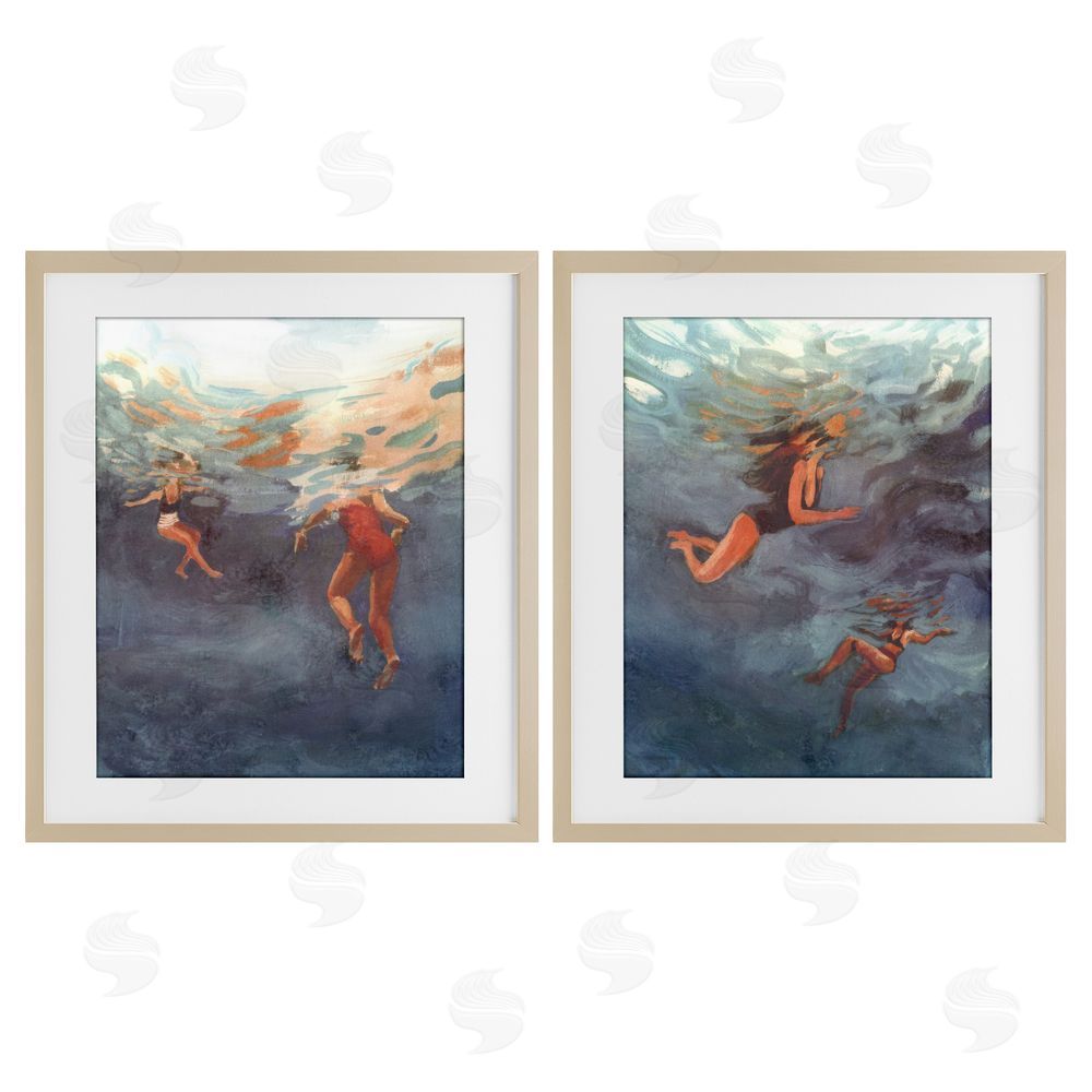 Victoria Barnes Swimming Summer's Dance Brown Framed Print Under Glass Wall Art