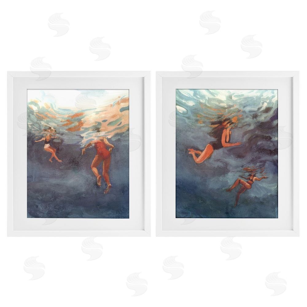 Victoria Barnes Swimming Summer's Dance White Framed Print Under Glass Wall Art