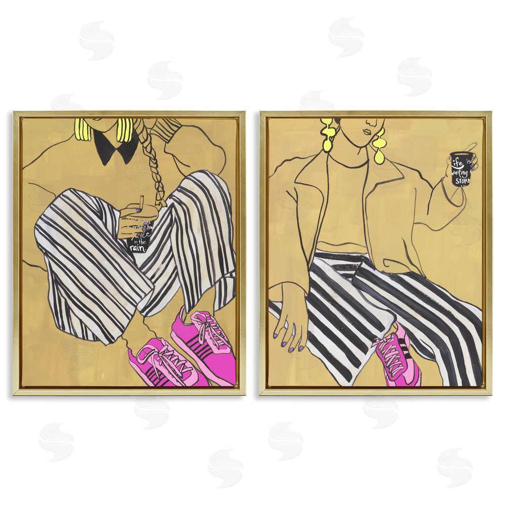 Melissa Wang Crimson Thread Fashion Poses Gold Floating Frame Wall Art Print