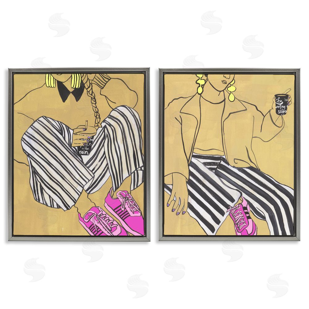 Melissa Wang Crimson Thread Fashion Poses Gray Floating Frame Wall Art Print