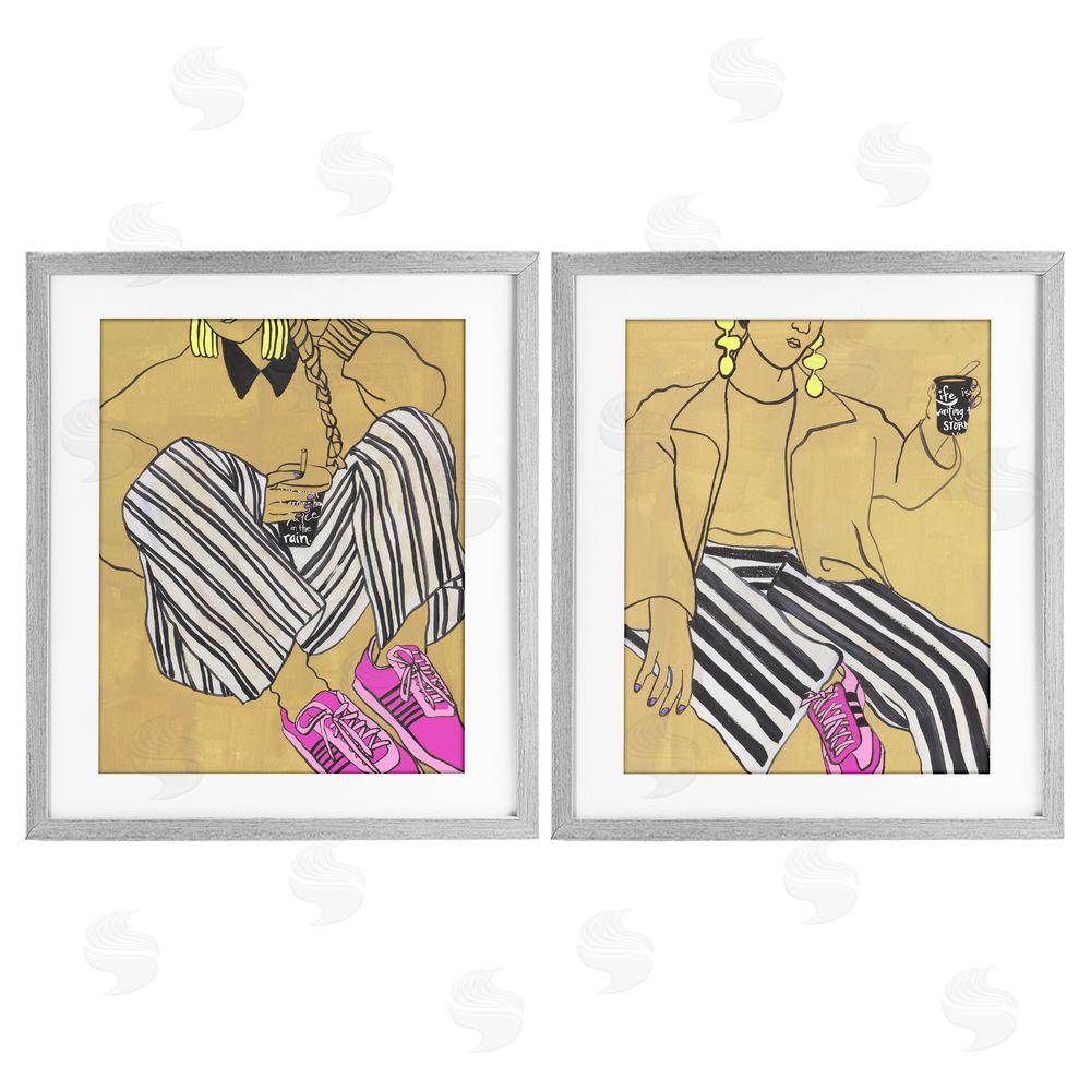 Melissa Wang Crimson Thread Fashion Poses Gray Framed Print Under Glass Wall Art
