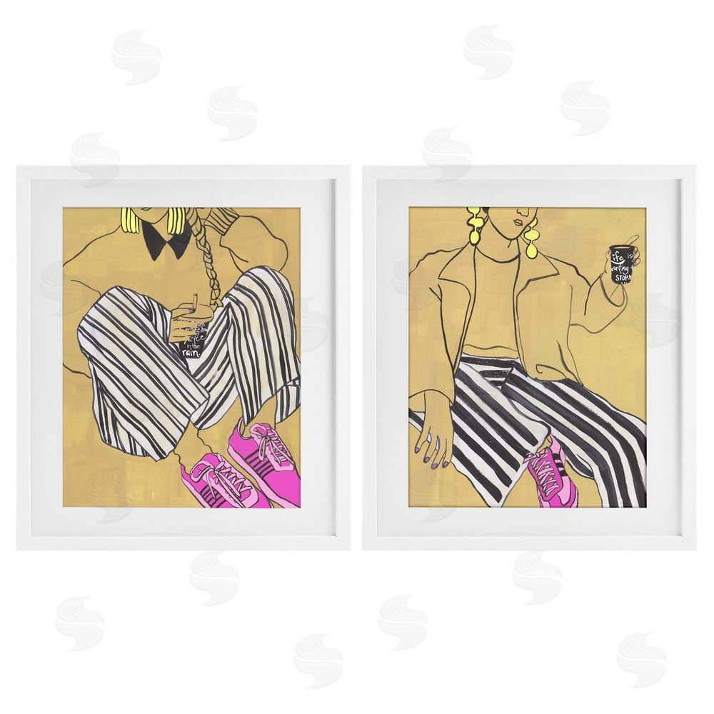 Melissa Wang Crimson Thread Fashion Poses White Framed Print Under Glass Wall Art