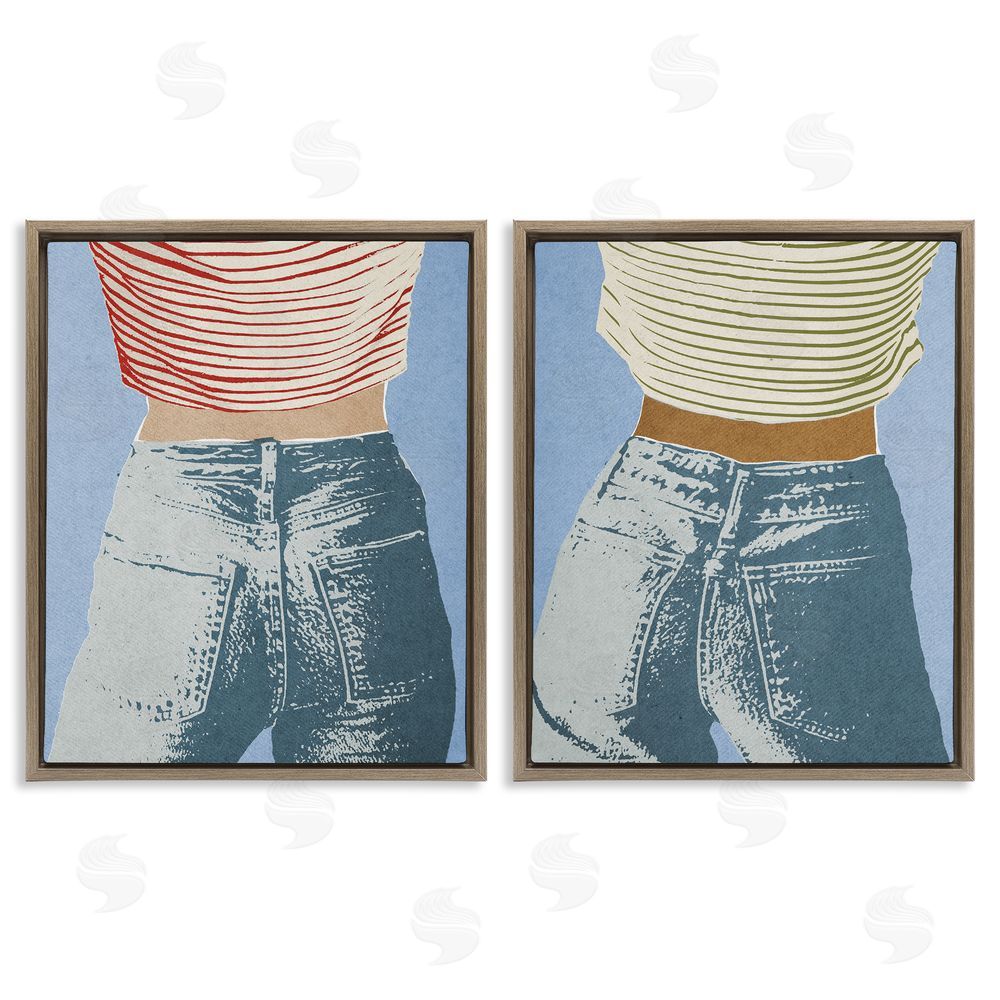 Victoria Barnes Favorite Jeans with Striped Shirt Brown Floating Frame Canvas Wall Art