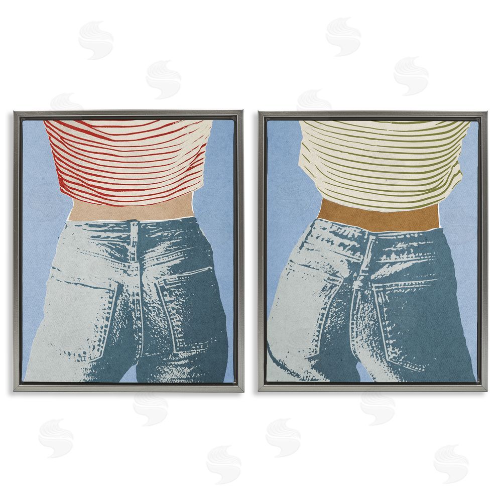 Victoria Barnes Favorite Jeans with Striped Shirt Gray Floating Frame Canvas Wall Art