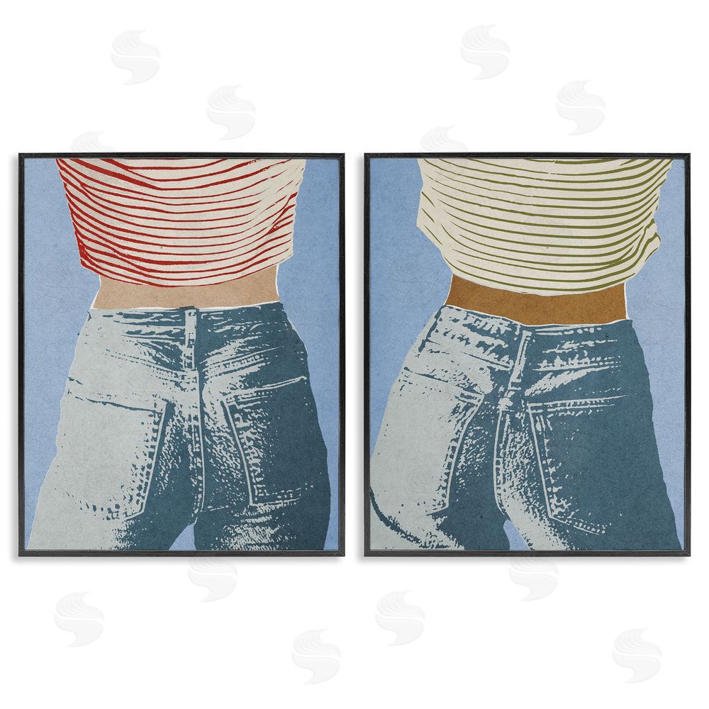 Victoria Barnes Favorite Jeans with Striped Shirt Blacked Framed Giclee Wall Art Print