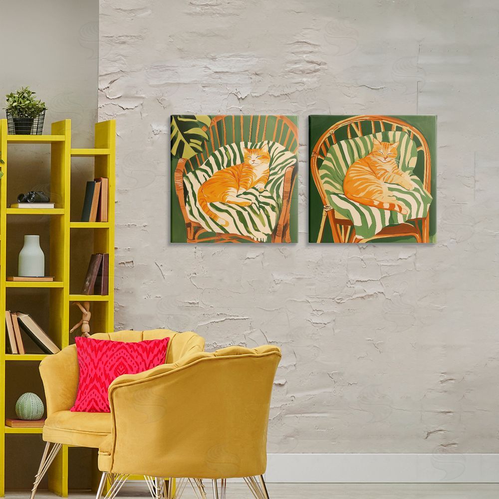 Walker Noble Cozy Cats in Rattan Chairs Stretched Canvas Wall Art Print in Room