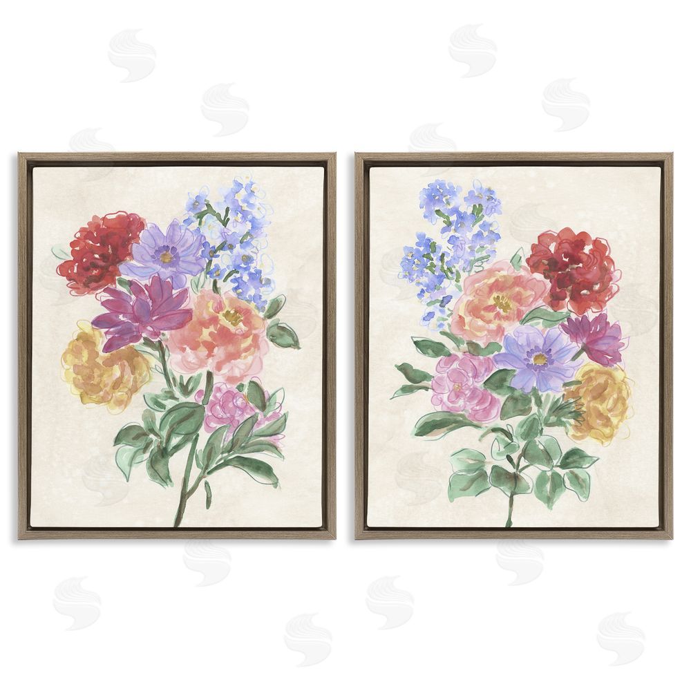 June Erica Vess Spring Blooms on Parchment Brown Floating Frame Canvas Wall Art Print