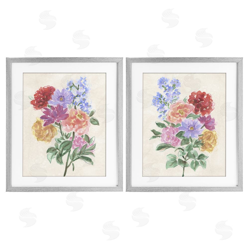 June Erica Vess Spring Blooms on Parchment Gray Framed Print Under Glass Wall Art