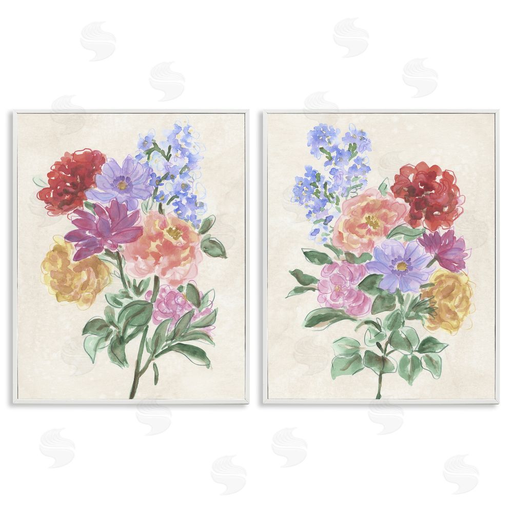 June Erica Vess Spring Blooms on Parchment White Framed Giclee Wall Art Print