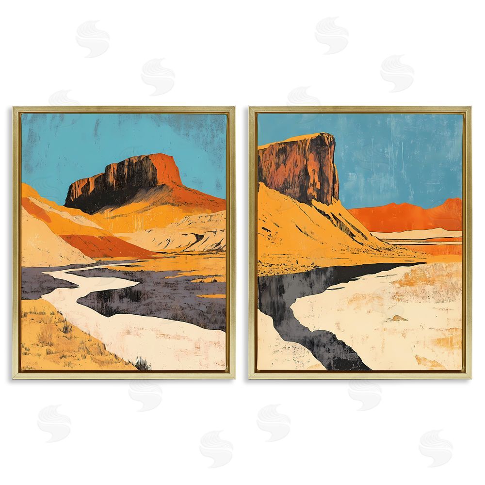 Walker Noble Desert Canyon Pass Gold Floating Frame Canvas Wall Art
