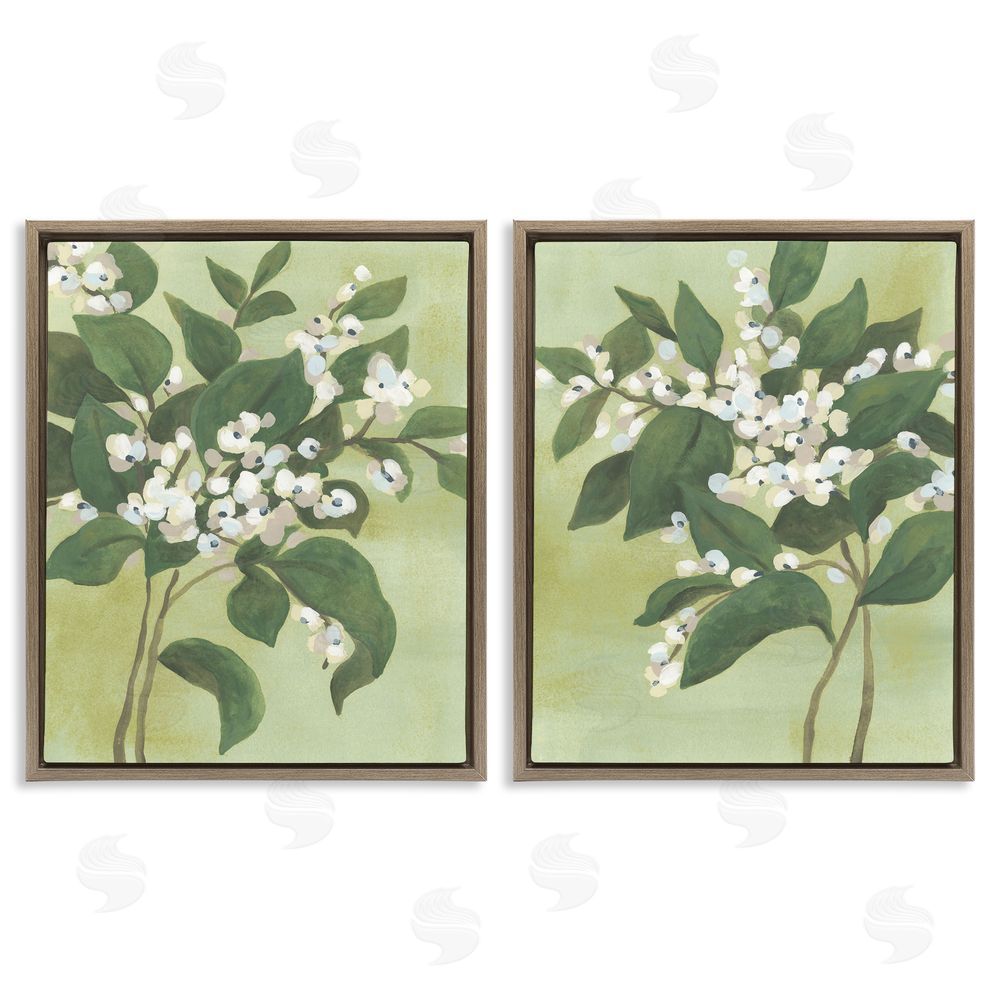 June Erica Vess Verdant Herb Blossoms Brown Floating Frame Canvas Wall Art Print