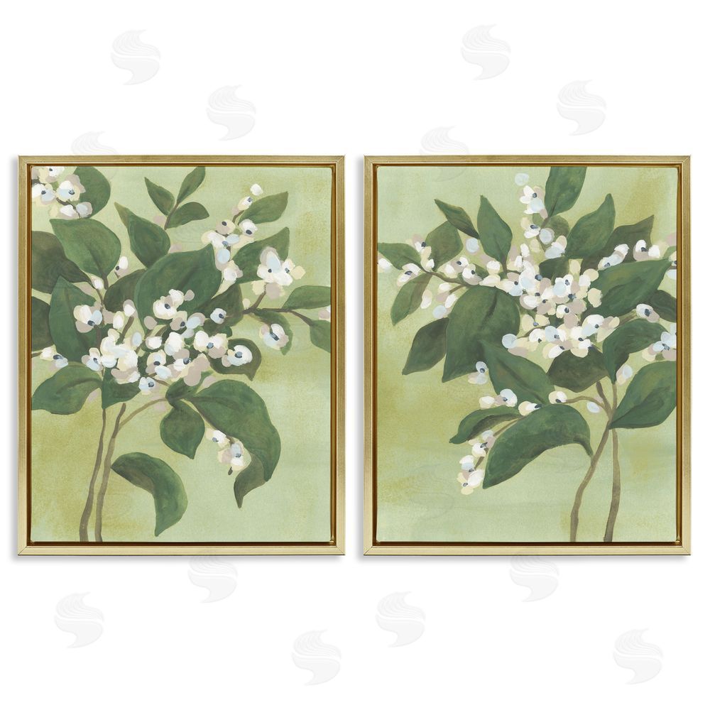 June Erica Vess Verdant Herb Blossoms Gold Floating Frame Canvas Wall Art Print