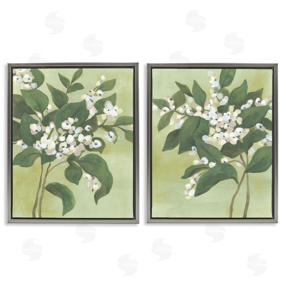 June Erica Vess Verdant Herb Blossoms Gray Floating Frame Canvas Wall Art Print