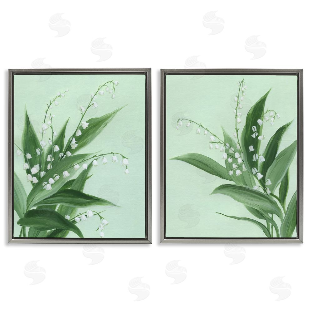 Grace Popp Blooming Lily of Valley Gray Floating Frame Canvas Wall Art Print