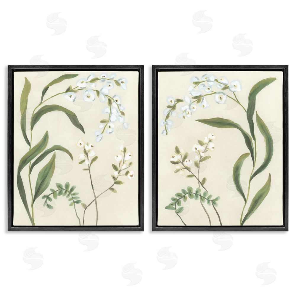 June Erica Vess Vintage Snowdrop Stems Black Floating Frame Canvas Wall Art Print