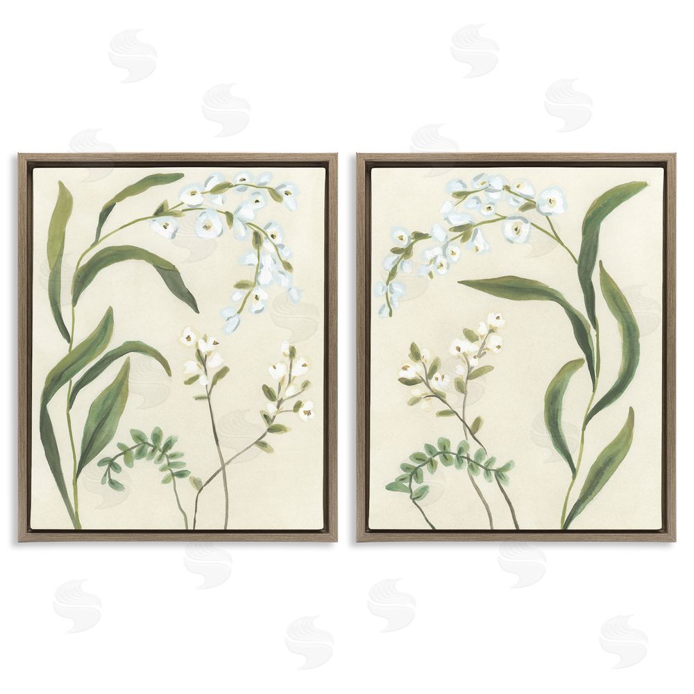 June Erica Vess Vintage Snowdrop Stems Brown Floating Frame Canvas Wall Art Print