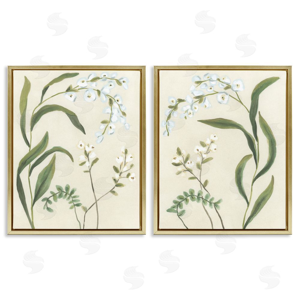 June Erica Vess Vintage Snowdrop Stems Gold Floating Frame Canvas Wall Art Print
