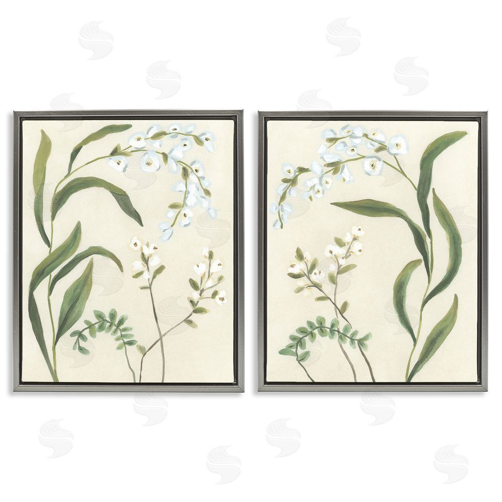 June Erica Vess Vintage Snowdrop Stems Gray Floating Frame Canvas Wall Art Print