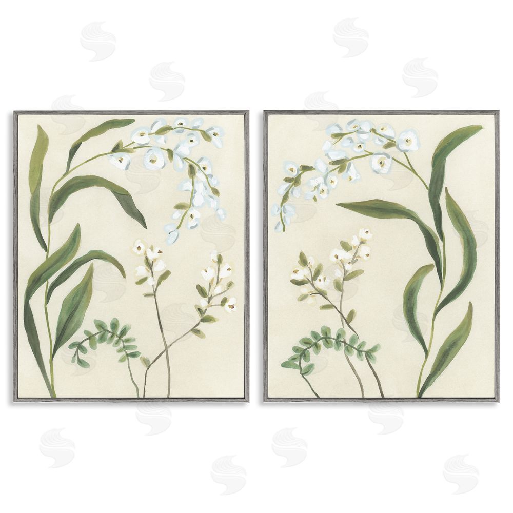 June Erica Vess Vintage Snowdrop Stems Gray Framed Giclee Wall Art Print
