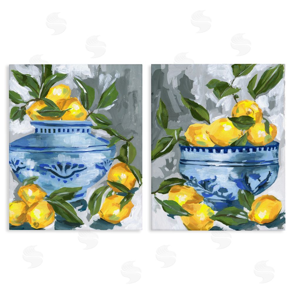 Melissa Wang Indigo & Lemon Citrus Fruits Stretched Canvas Wall Art