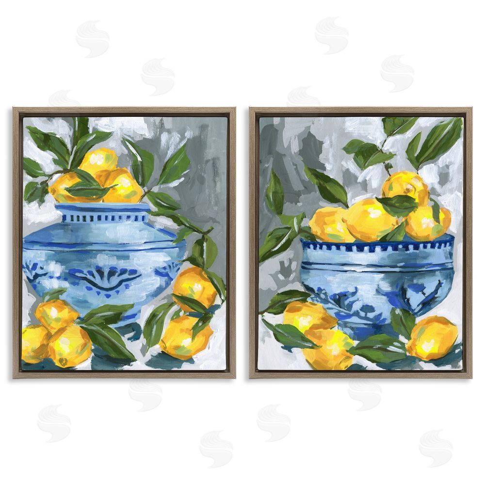 Melissa Wang Indigo & Lemon Citrus Fruits Brown Floating Frame Canvas Wall Art