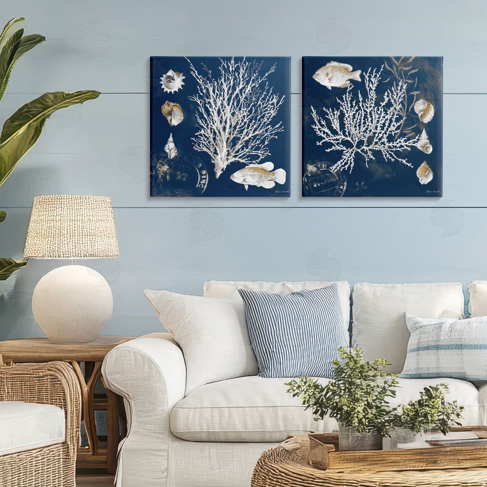 Sundance Graphics Navy Coral Medley Canvas Wall Art Print in Room