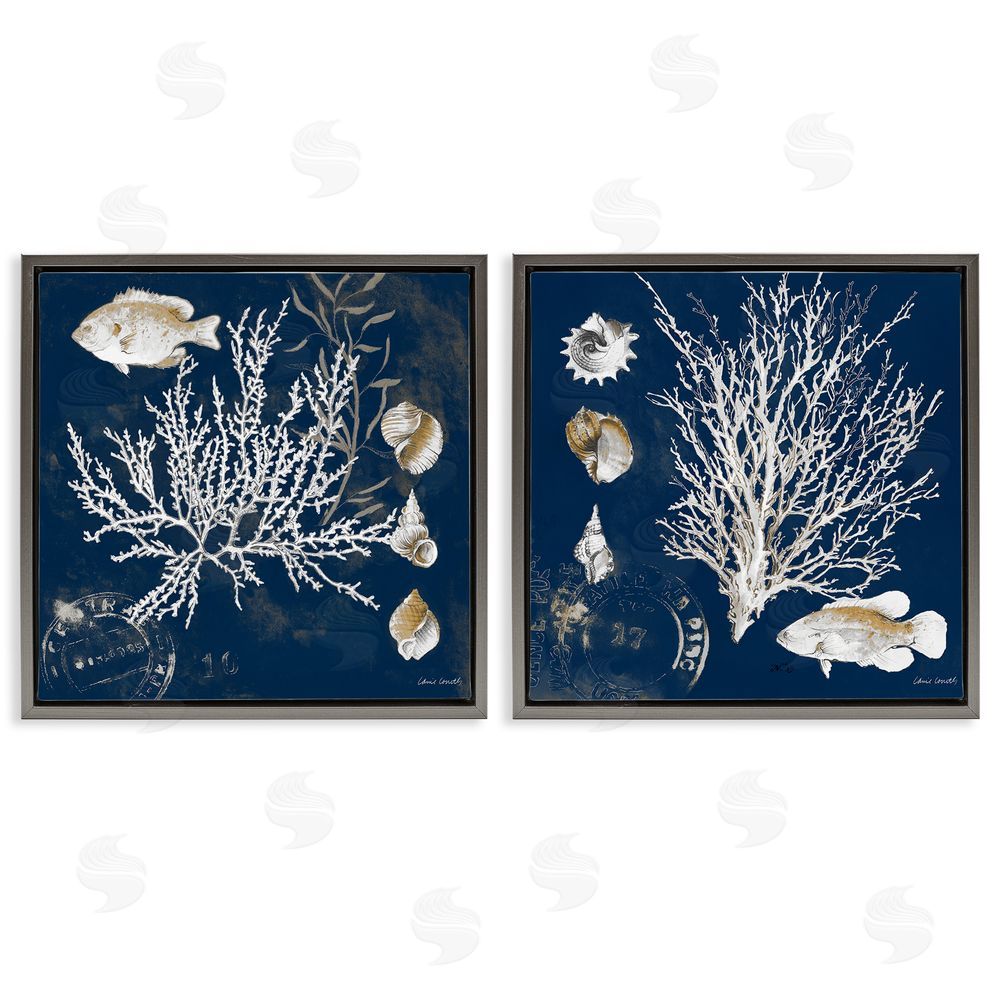 Sundance Graphics Navy Coral Medley Gray Floating Frame Canvas Wall Art Print
