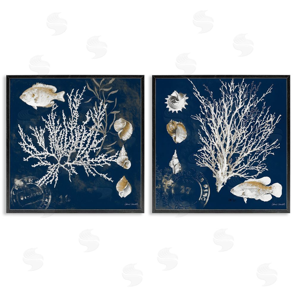 Sundance Graphics Navy Coral Medley Black Framed Giclee Wall Art Print