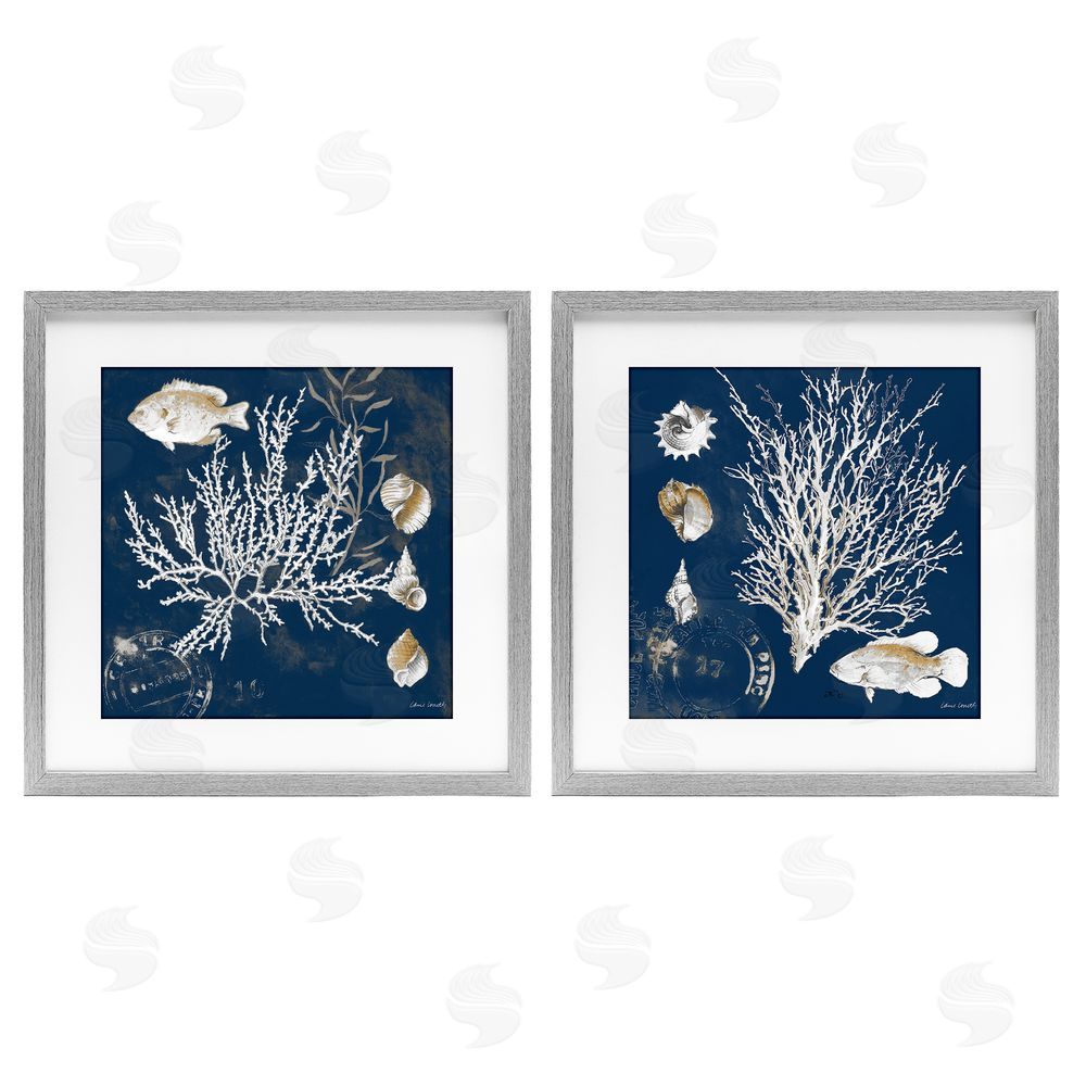 Sundance Graphics Navy Coral Medley Gray Framed Print Under Glass Wall Art