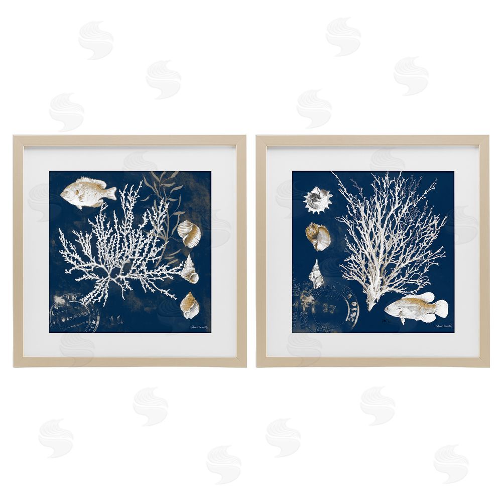 Sundance Graphics Navy Coral Medley Birch Framed Print Under Glass Wall Art